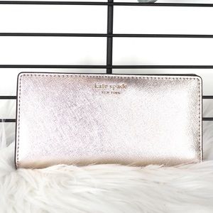 New Kate Spade Rose Gold Large Slim Bifold Wallet
